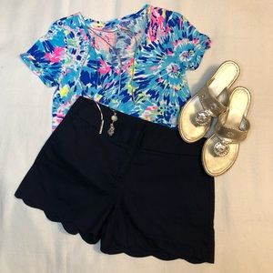 LIKE NEW Attyre Navy Scalloped Shorts NWOT